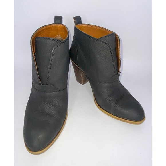 Lucky Brand Ehllen Leather Ankle Boots Womens 7 Black Pull On Square Heel - Picture 1 of 13